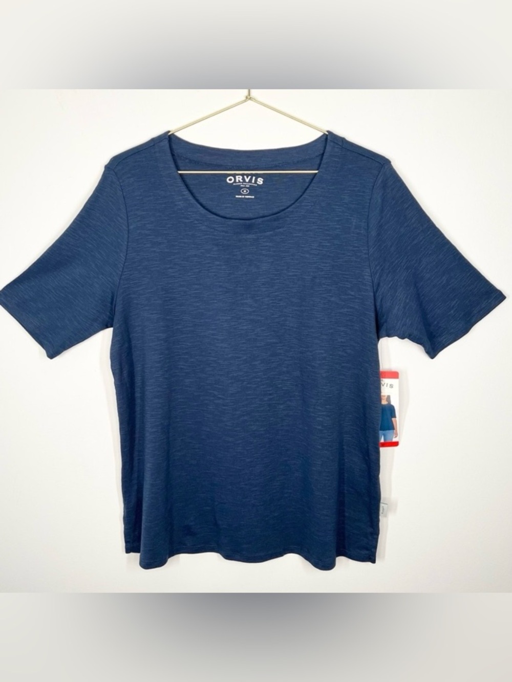 NWT Orvis Scoop Neck Pima Cotton Elbow Sleeve Top Navy Blue Medium